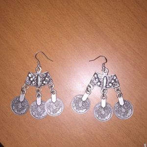 Silver coin dangle earrings